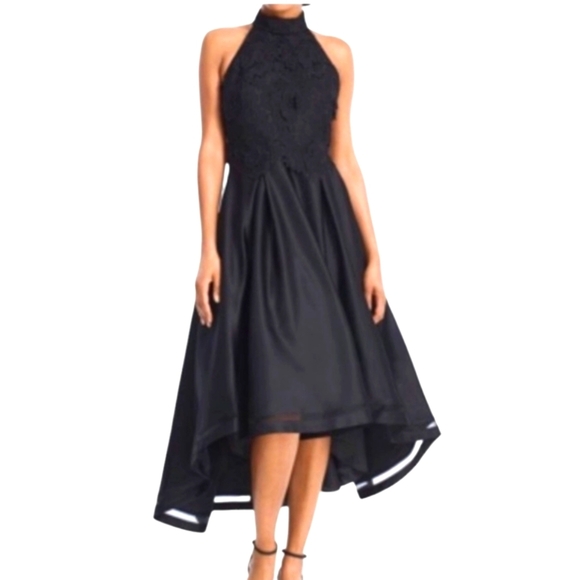 Nicole Miller NY Women's 3D Sequin Mock Neck T Back  Black hi-Low Dress Sz 12 - Picture 1 of 12